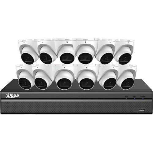 Dahua N468L124A Lite-Series 4K IP E-VU Security System, (1) N42C3P4 16-Channel NVR, 4TB, Black (12) N81CJ02 8MP Fixed Turret IP Cameras, White, Replaces N568D124S