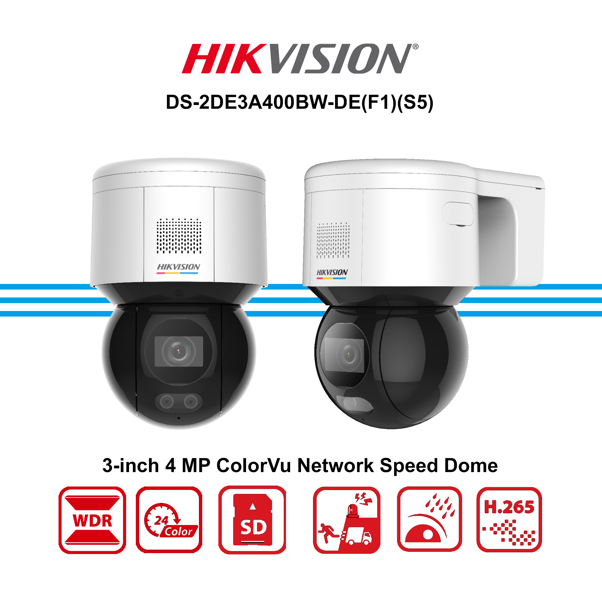 Hikvision DS-2DE3A400BW-DE Value Series ColorVu 4MP PT IP Camera with Built-In Microphone and Speaker, 4mm Lens, White