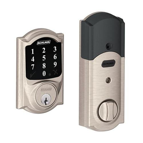 Schlage BE468ZPV CAM 619 Connect Smart Deadbolt with Alarm and Z-Wave Plus Smart Lock, Camelot Trim, Satin Nickel