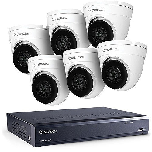 GeoVision Bundle Kit (1) UA-SNVRL810 USAVision 8-Channel NVR, 2TB HDD, Black (6) UA-R500F2 5MP Turret IP Camera, White