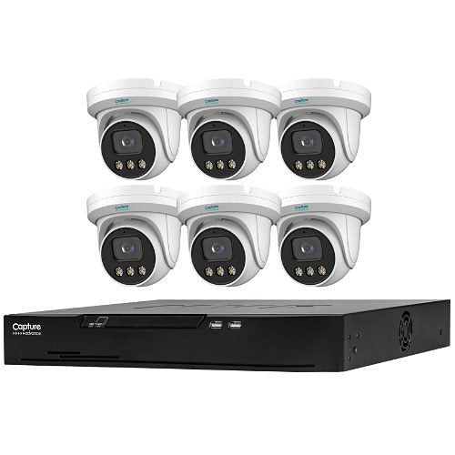 Capture Advance R2-IP8CFCLK Kit, 7-Piece, Includes (1) 8-Channel 8 PoE Full-Color NVR and (6) 4MP Six Full-Color Turret Cameras with Built-In Mic, NDAA Compliant